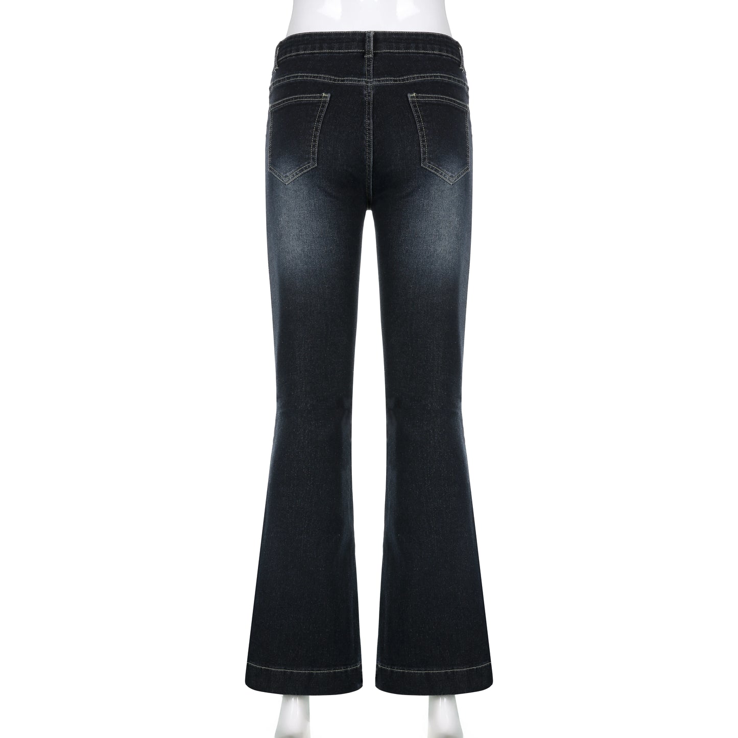 Rockmore Vintage Flare Jeans Women Low Rise Fashion Washed Jean Pants Y2K Aesthetic High Street Denim Trousers Korean Casual New