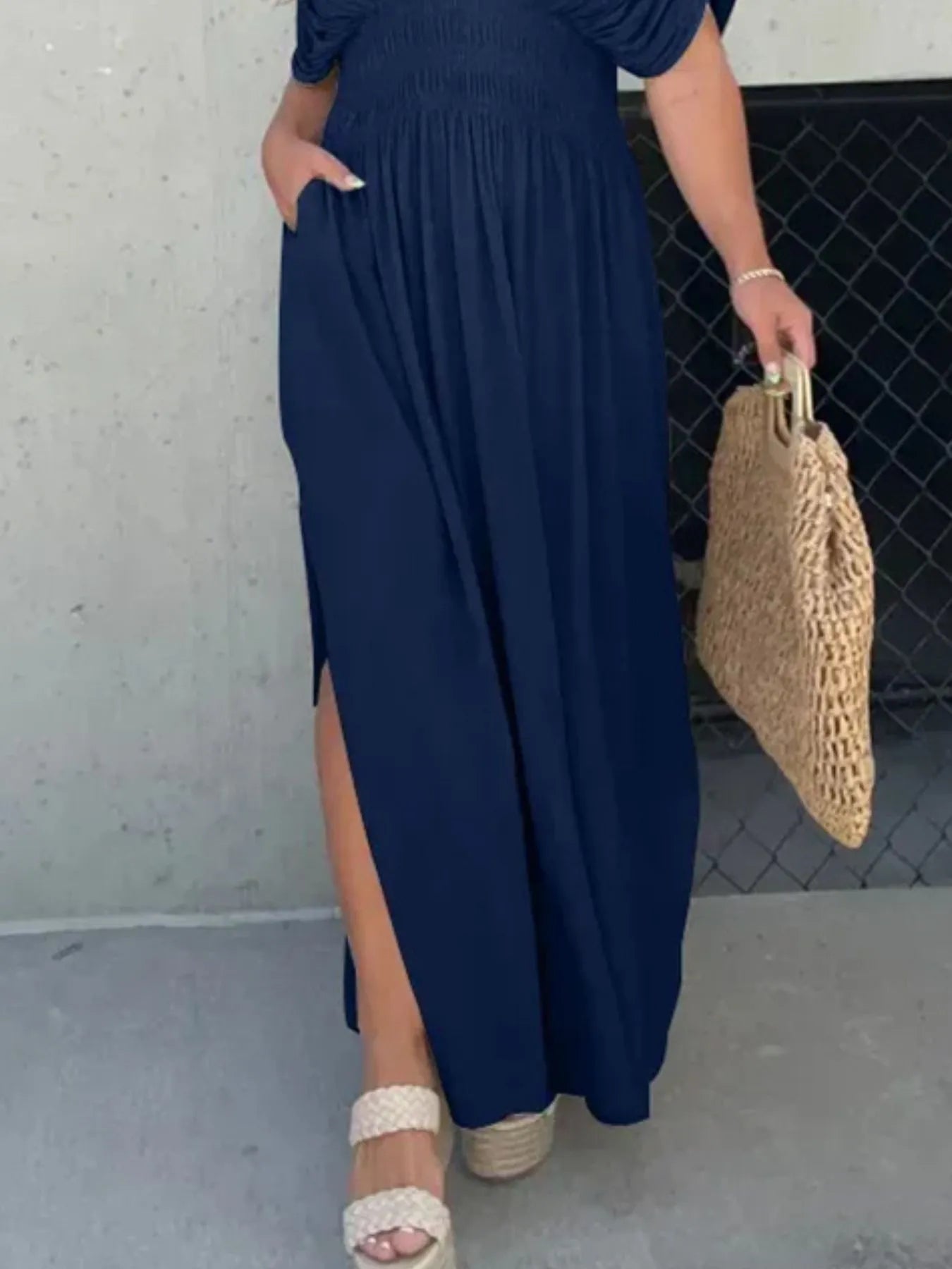 Deep V-Neck Maxi Dress with Side Slit Plus Size