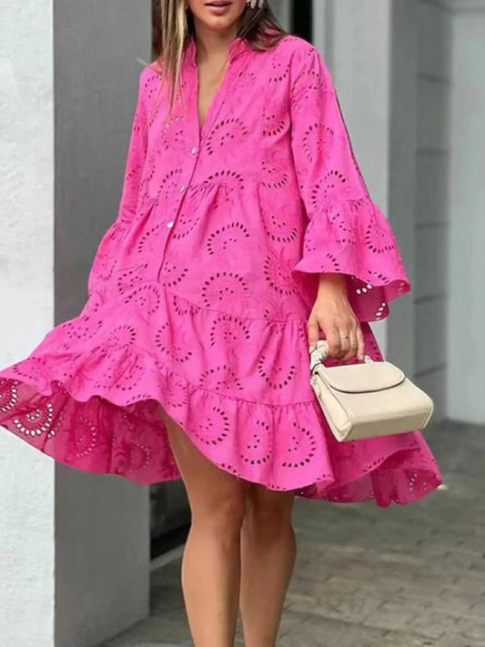 Eyelet Ruffled Hem Tiered Dress Plus Size