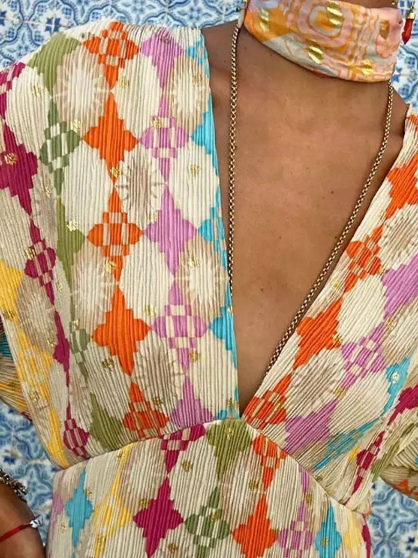 Printed Deep V-Neck Dress Plus Size