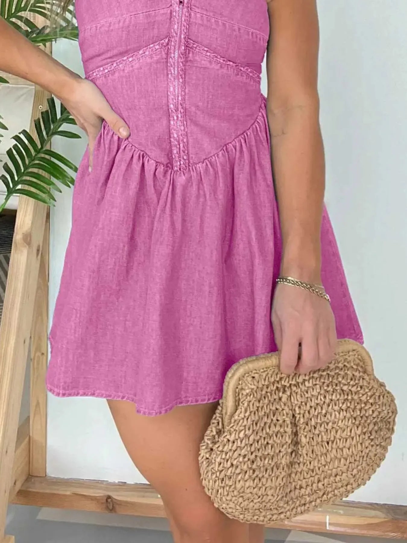 Lace Up Halter Neck Denim Dress Plus Size