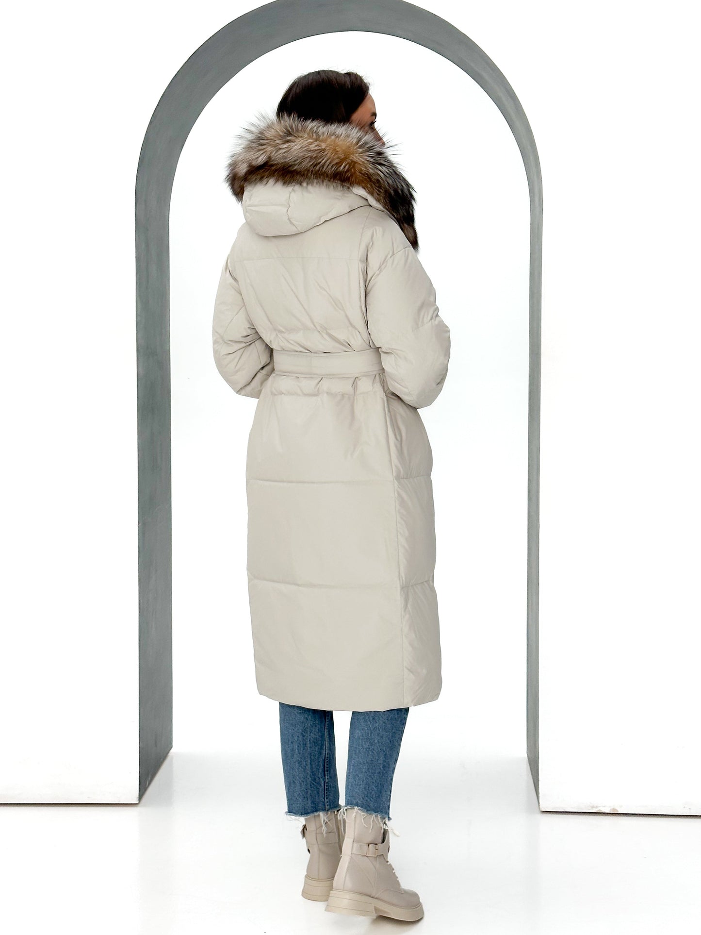 Manteau Alice en duvet de renard argenté véritable 