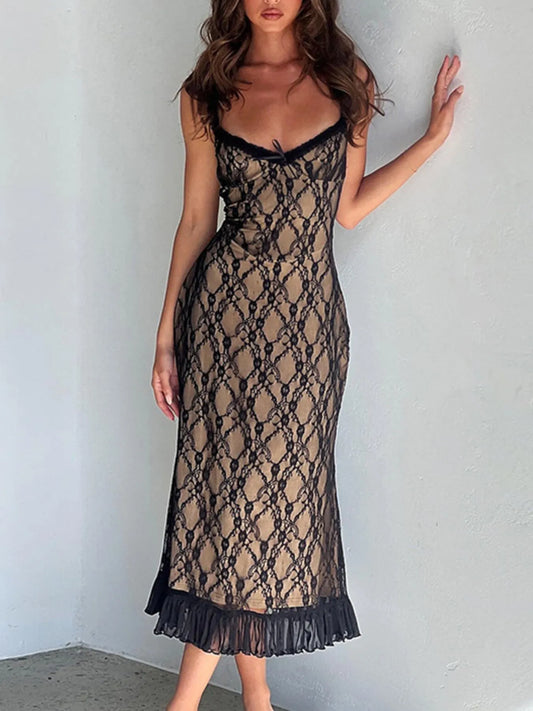 Lace V-Neck Midi Cami Dress