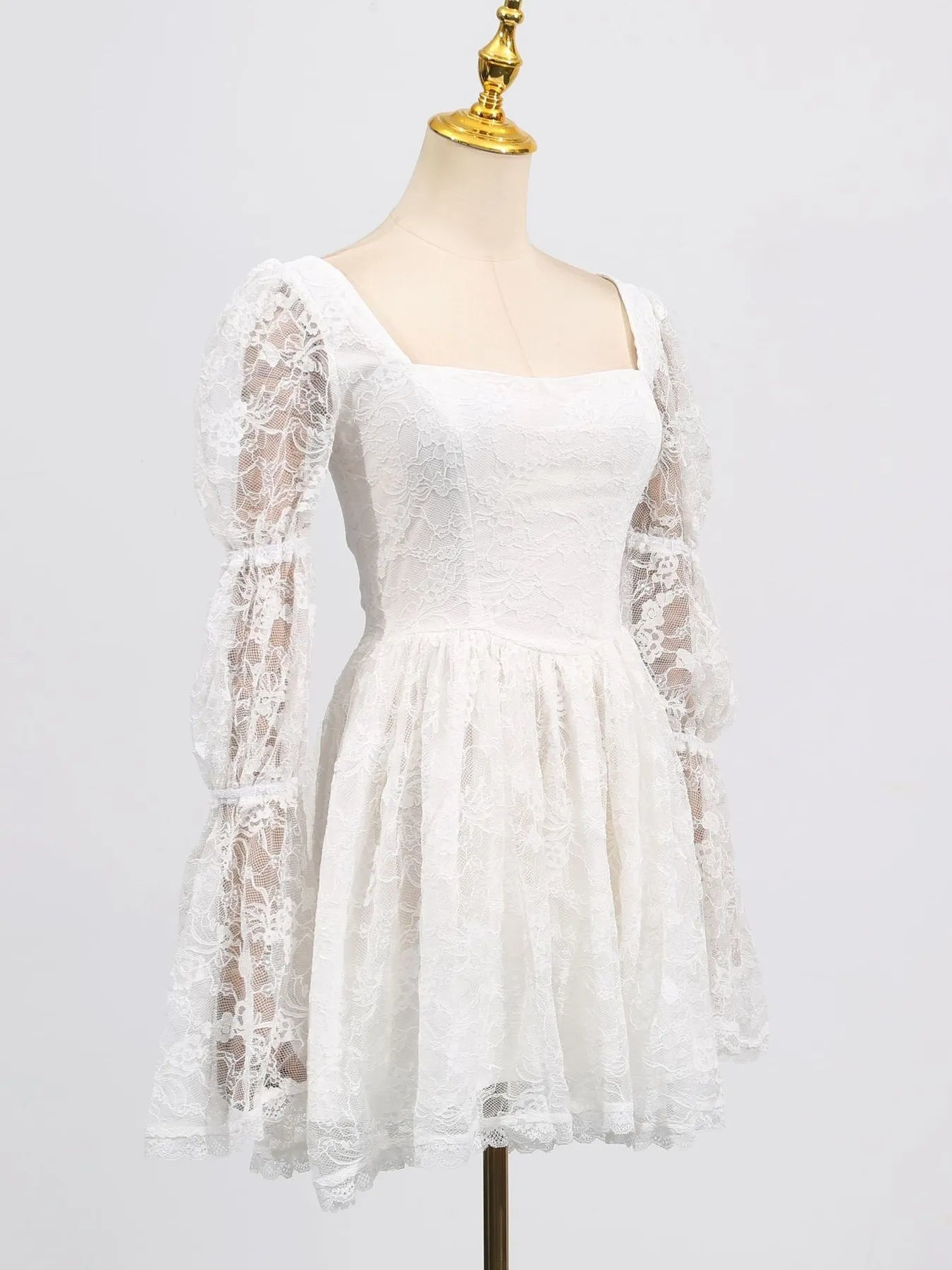 Square Neck Lace Long Sleeve Dress