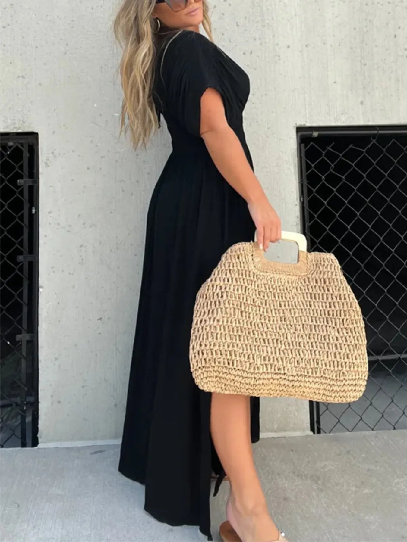 Deep V-Neck Maxi Dress with Side Slit Plus Size