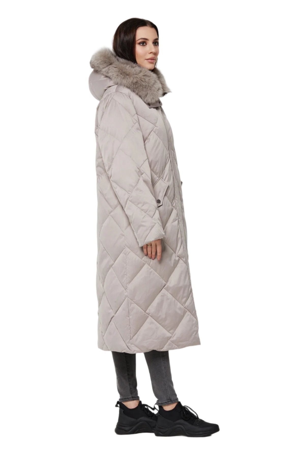 Manteau d'hiver en duvet avec col et capuche en fourrure de renard polaire véritable 