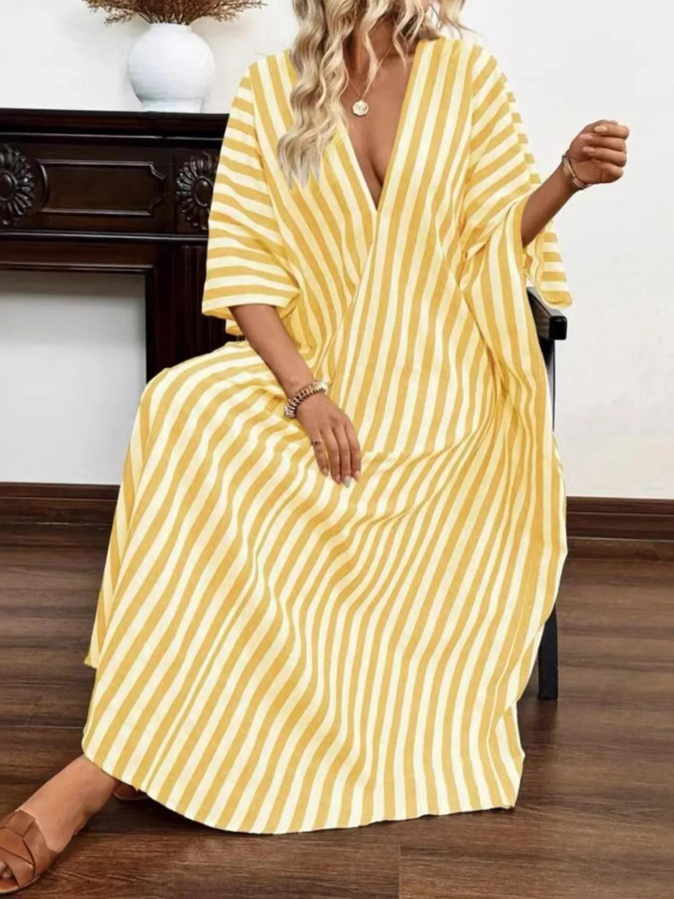 Striped V-Neck Maxi Dress