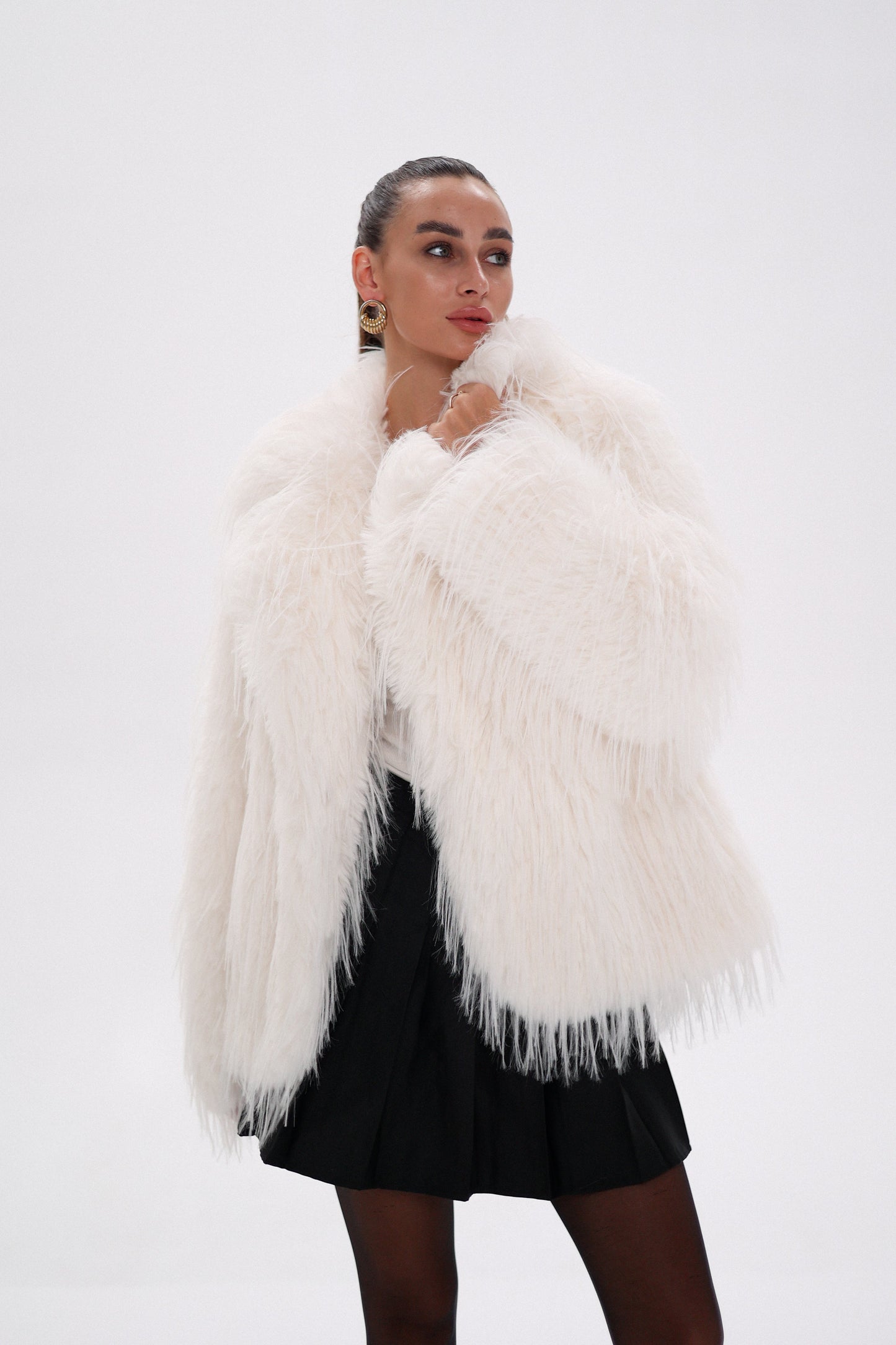 Manteau en laine mélangée de luxe en fausse autruche