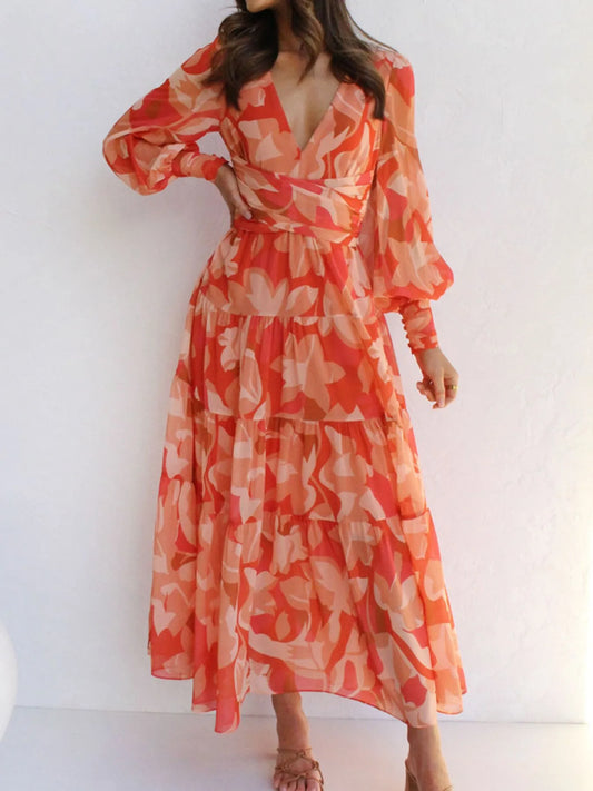 Floral Print Lantern Sleeve Maxi Dress