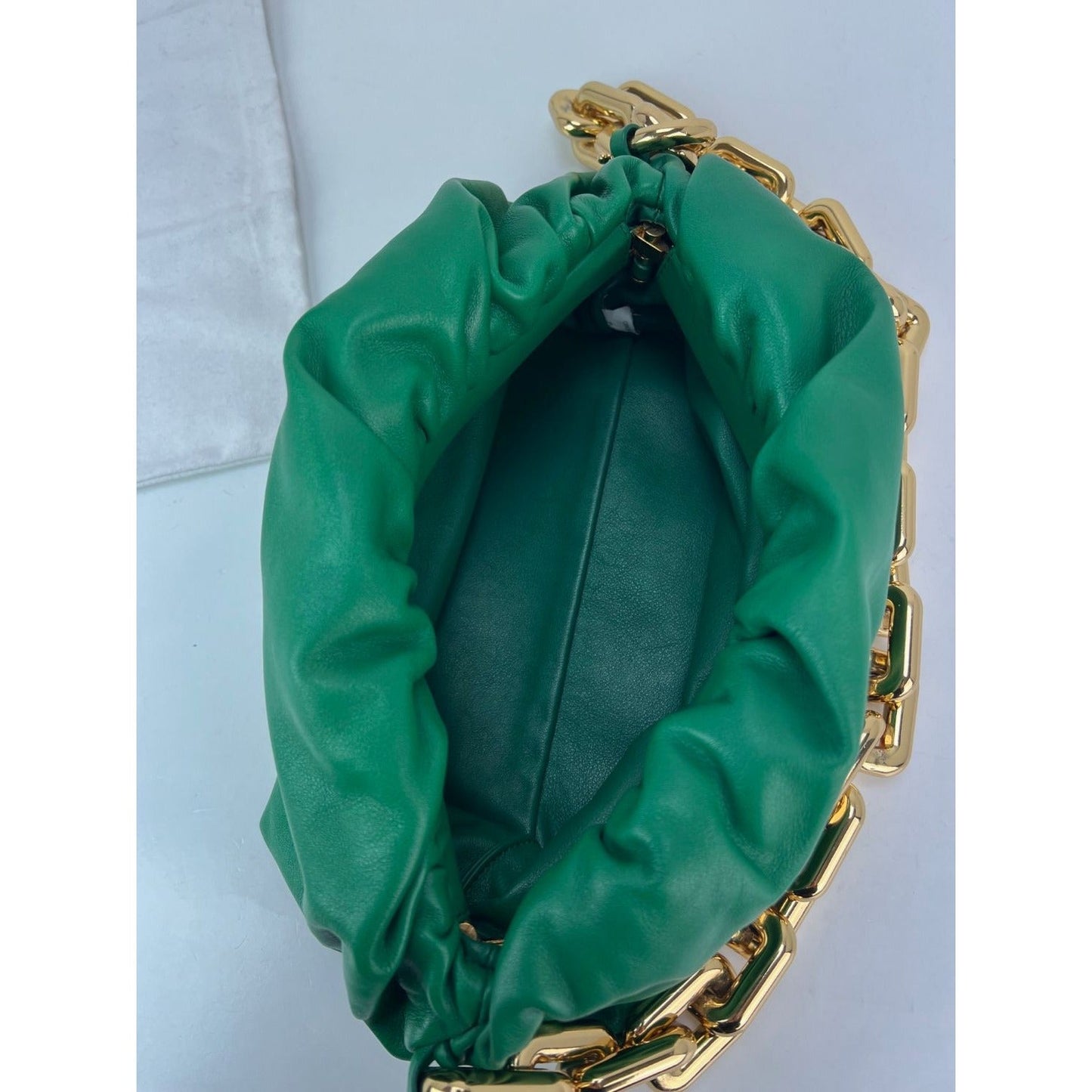 Bottega Veneta Green Chain Leather Pouch Bag  Clutch