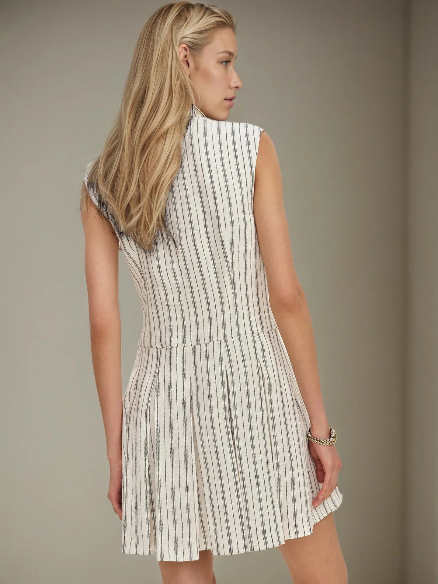 Striped Sleeveless Button Front Shirt Dress