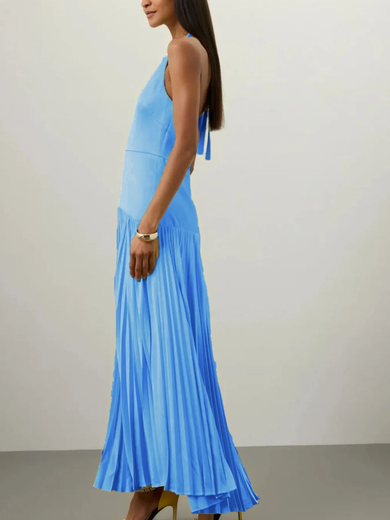 Pleated Halter Neck Maxi Dress