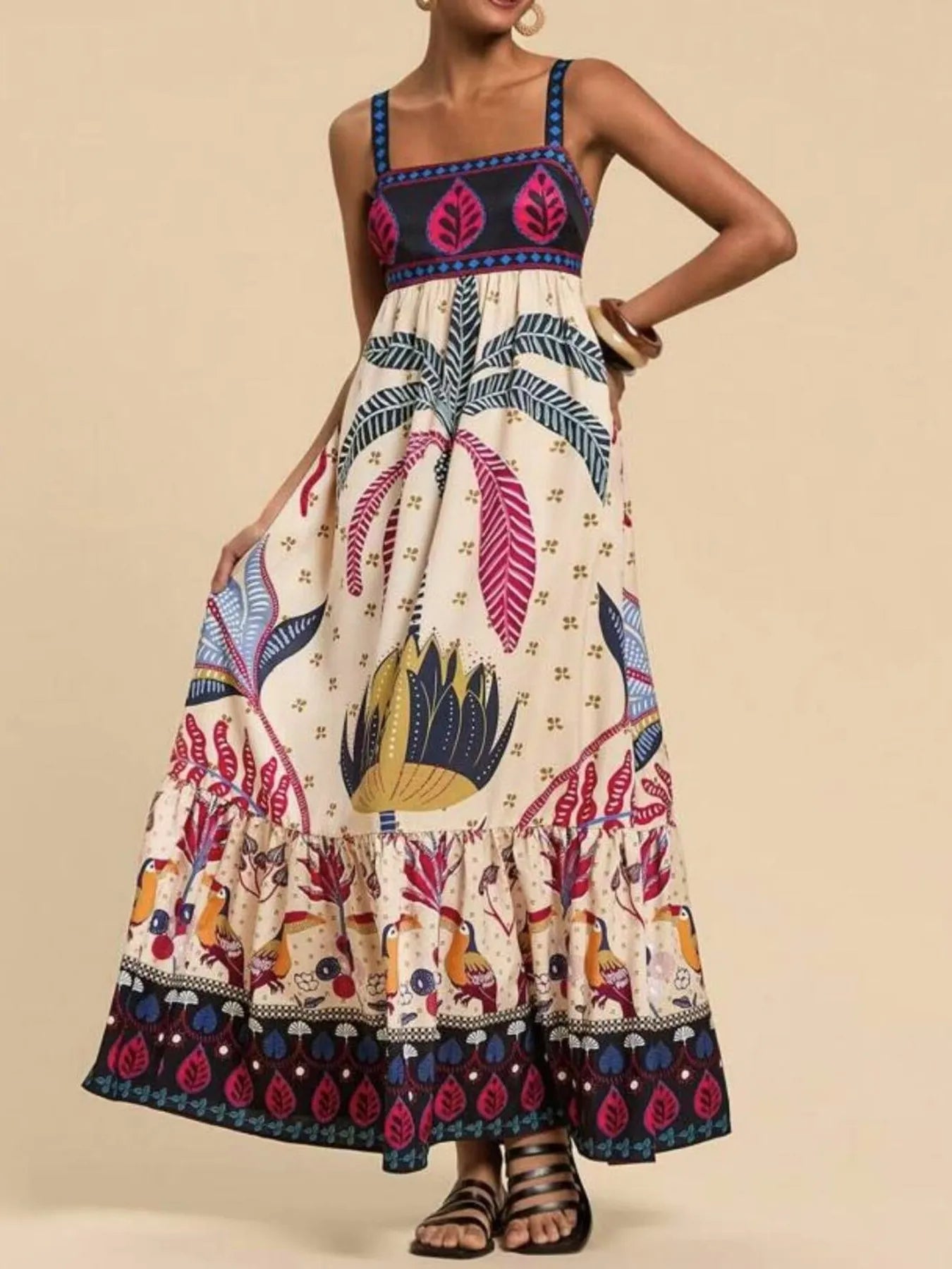 Tropical Print Maxi Cami Dress