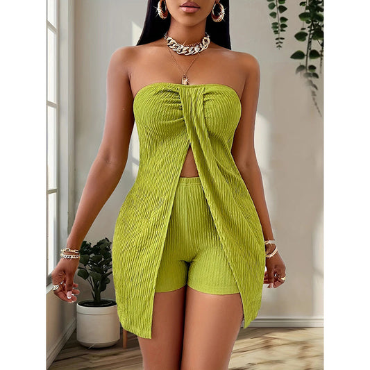 2 Piece Outfits Elegant Textured Strapless Ruched