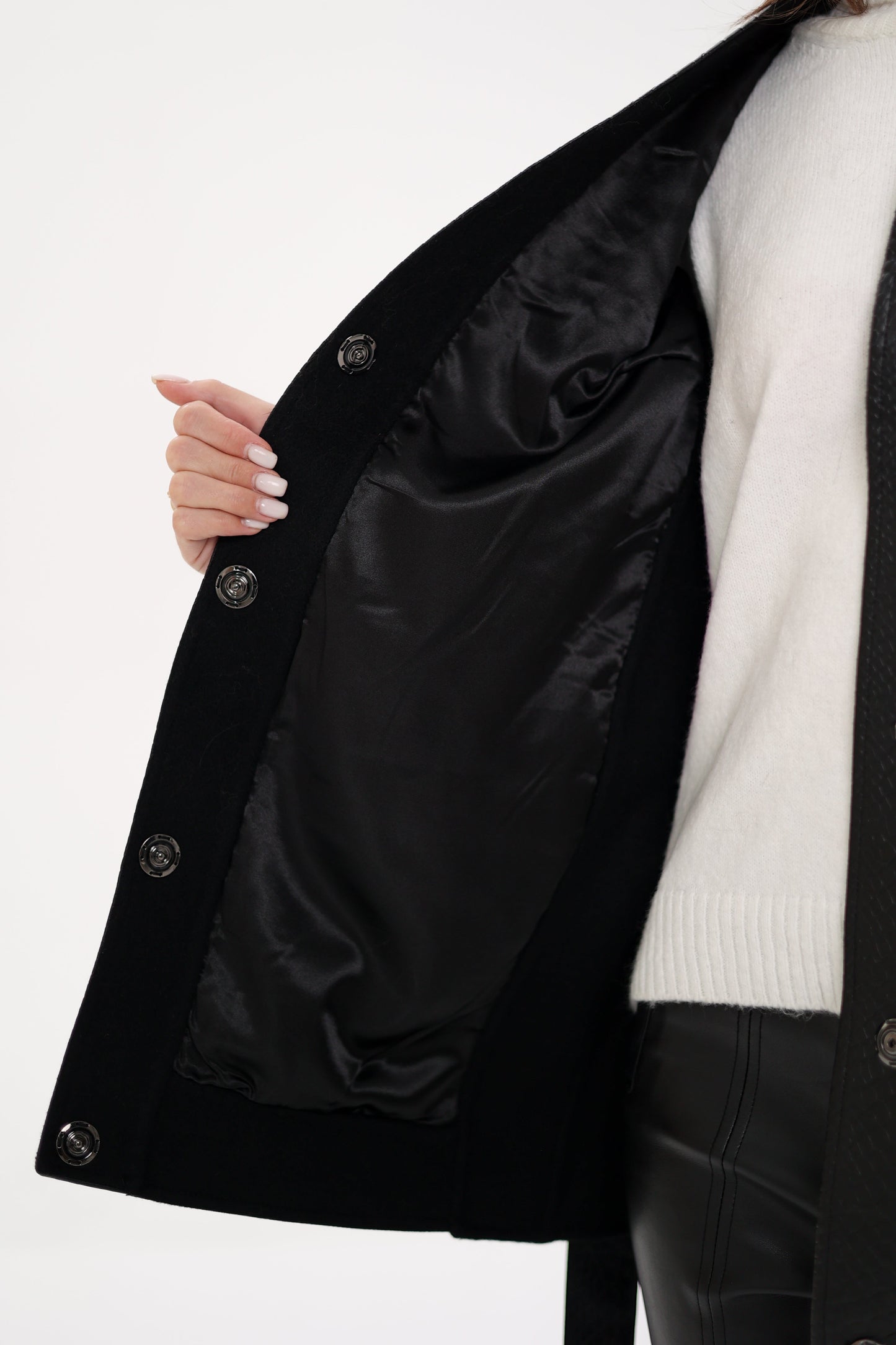 Gilet en laine avec garniture en cuir et fourrure de vison véritable