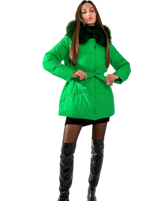 Parka en duvet et fourrure de renard argenté véritable