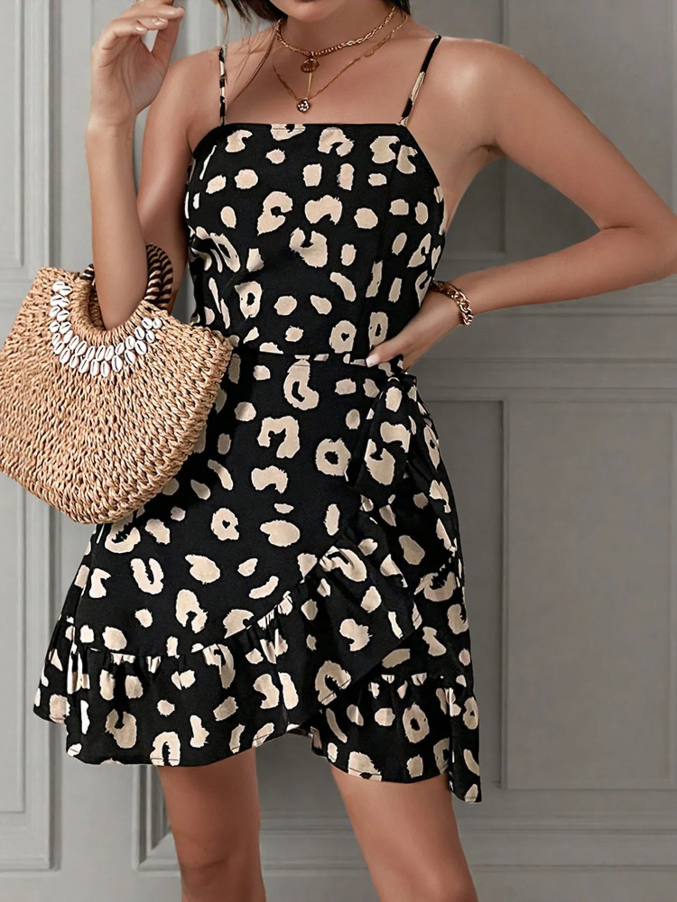 Leopard Print Square Neck Cami Dress