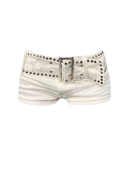 Women's White Denim Shorts Y2k Jeans Short Pants Harajuku Aesthetic Vintage Low Waist Cowboy Shorts 2000s Trashy Clothes Summer