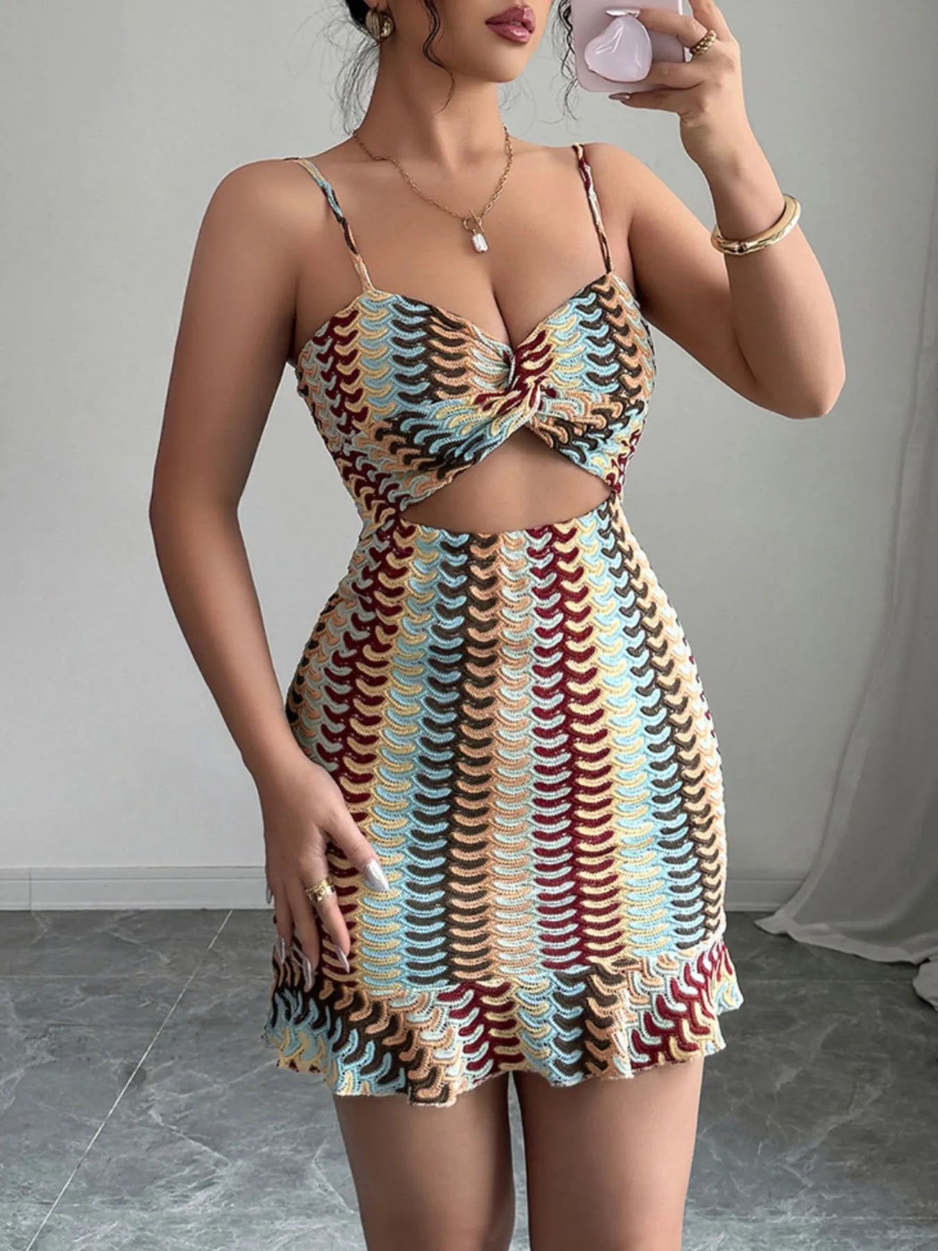 Cutout Ruffled Hem Cami Dress