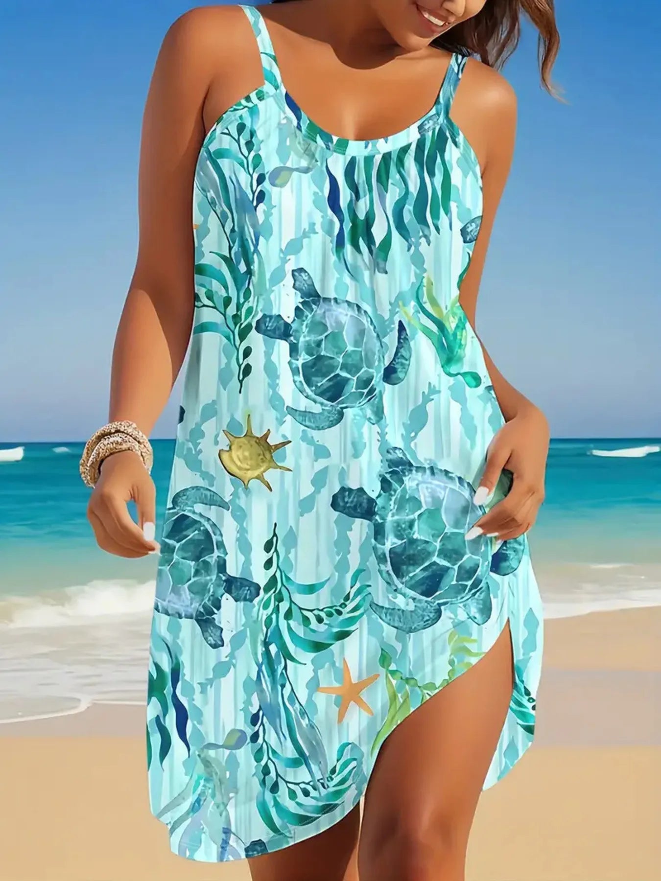 Printed Scoop Neck Mini Cami Dress Plus Size