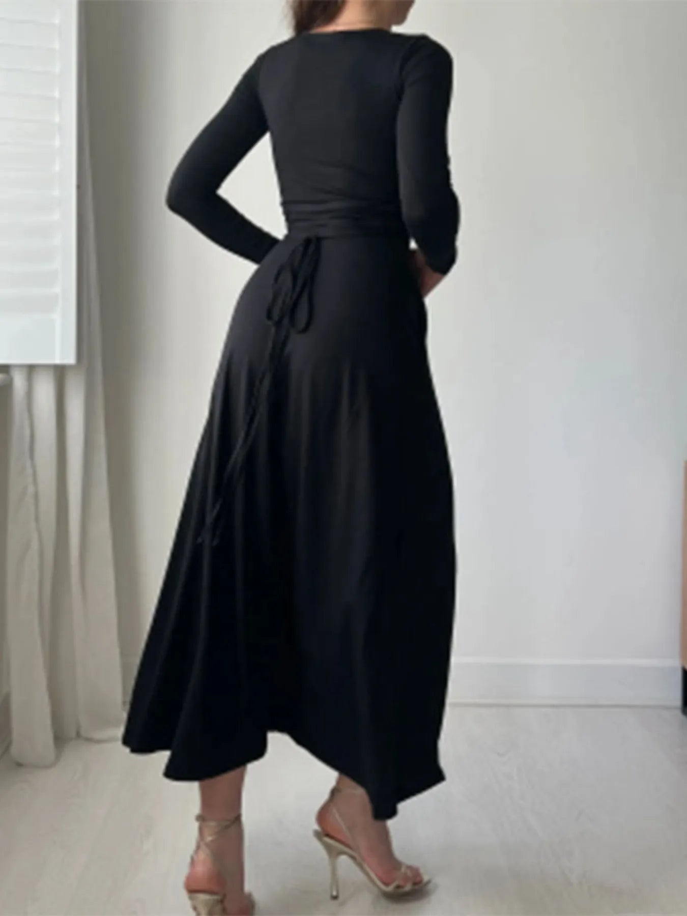 Tied Long Sleeve Bodycon Midi Dress Plus Size