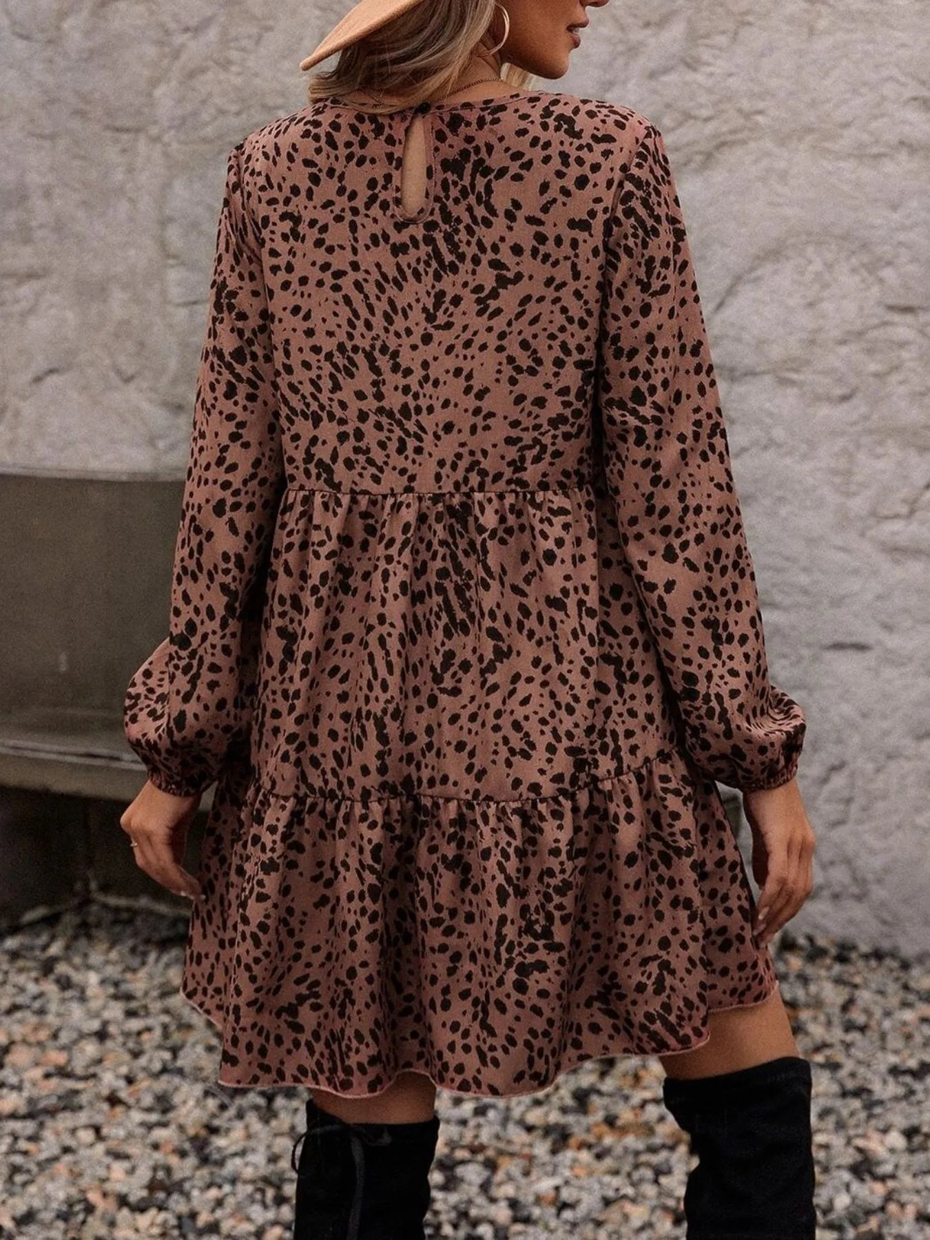 Leopard Print Long Sleeve Casual Dress