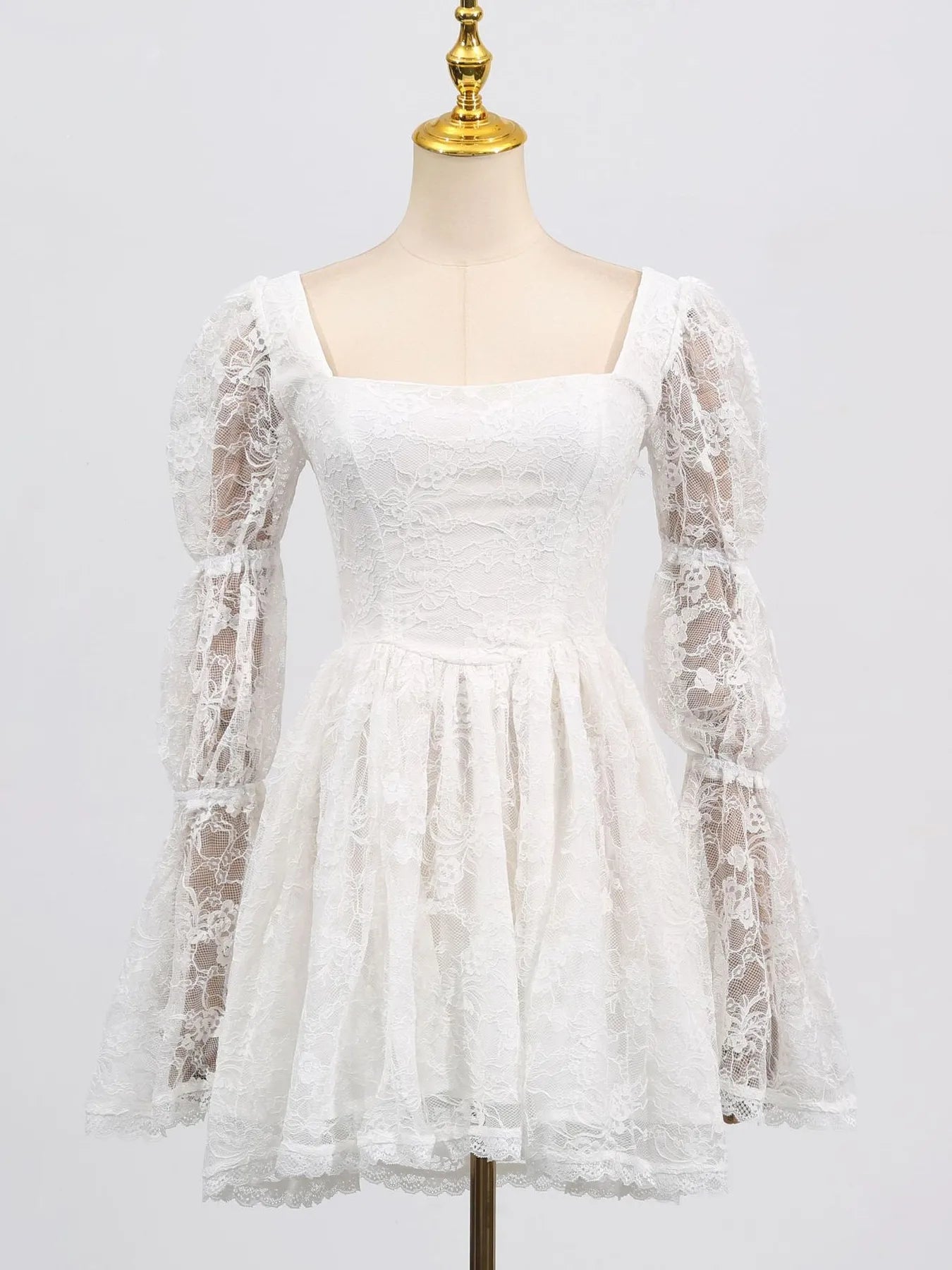 Square Neck Lace Long Sleeve Dress