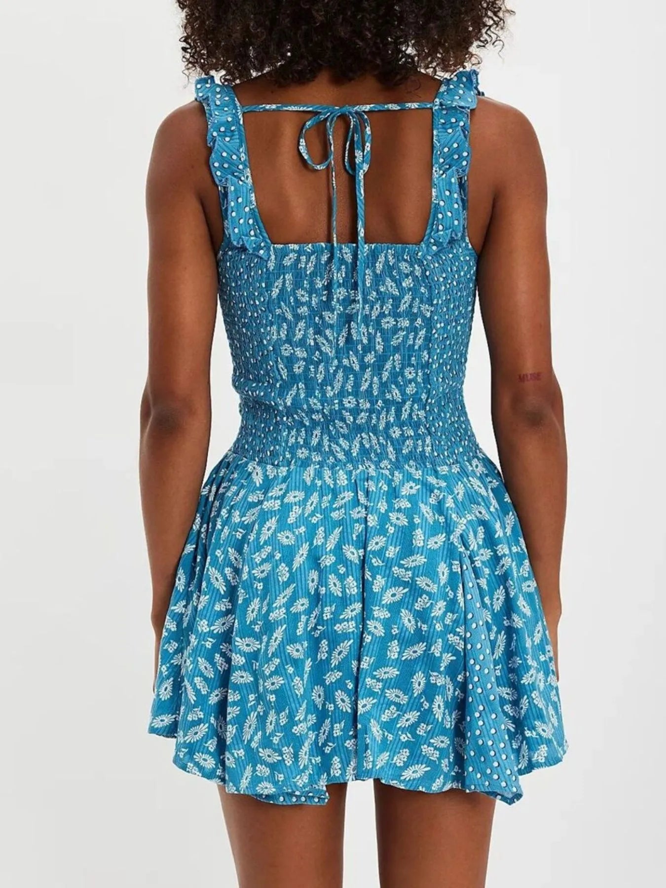 Floral Scoop Neck Mini Dress with Ruffle Hem