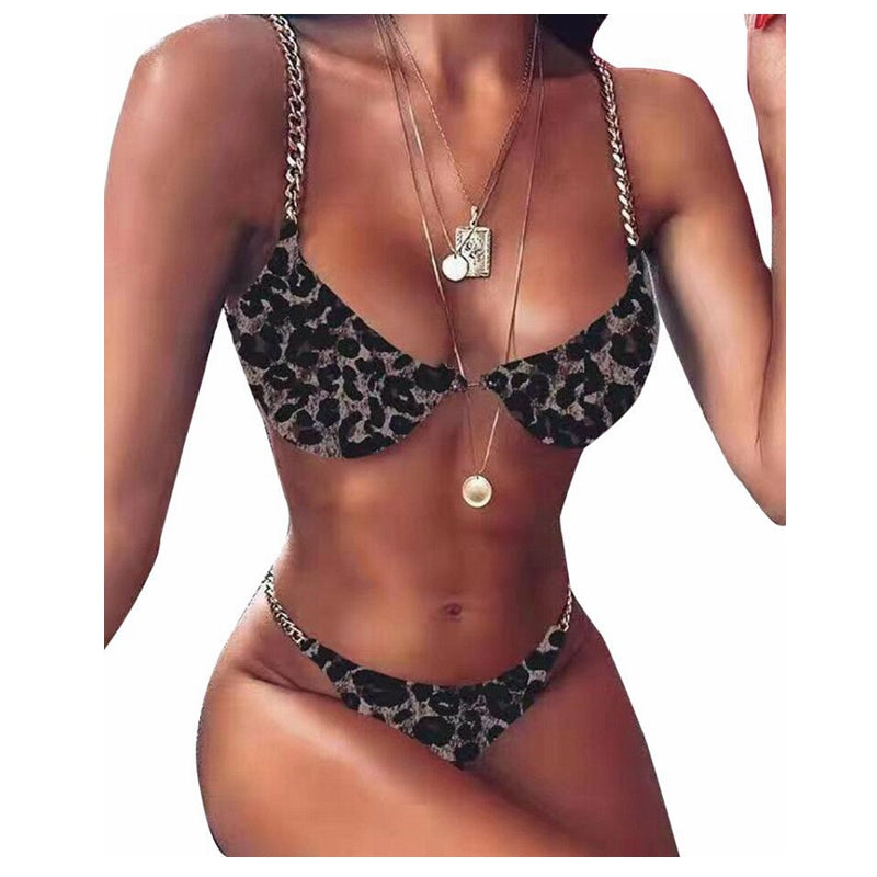 Chain Bikini Sexy Plain Split Swimsuit Pin Buckle Swimsuit