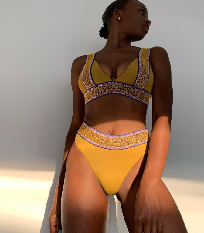 Swimsuit Nylon High Waist Popular Swimsuit Split Bikini Solid Color Bikini