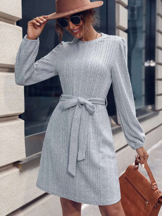 Ribbed Knit Long Sleeve Sweater Dress