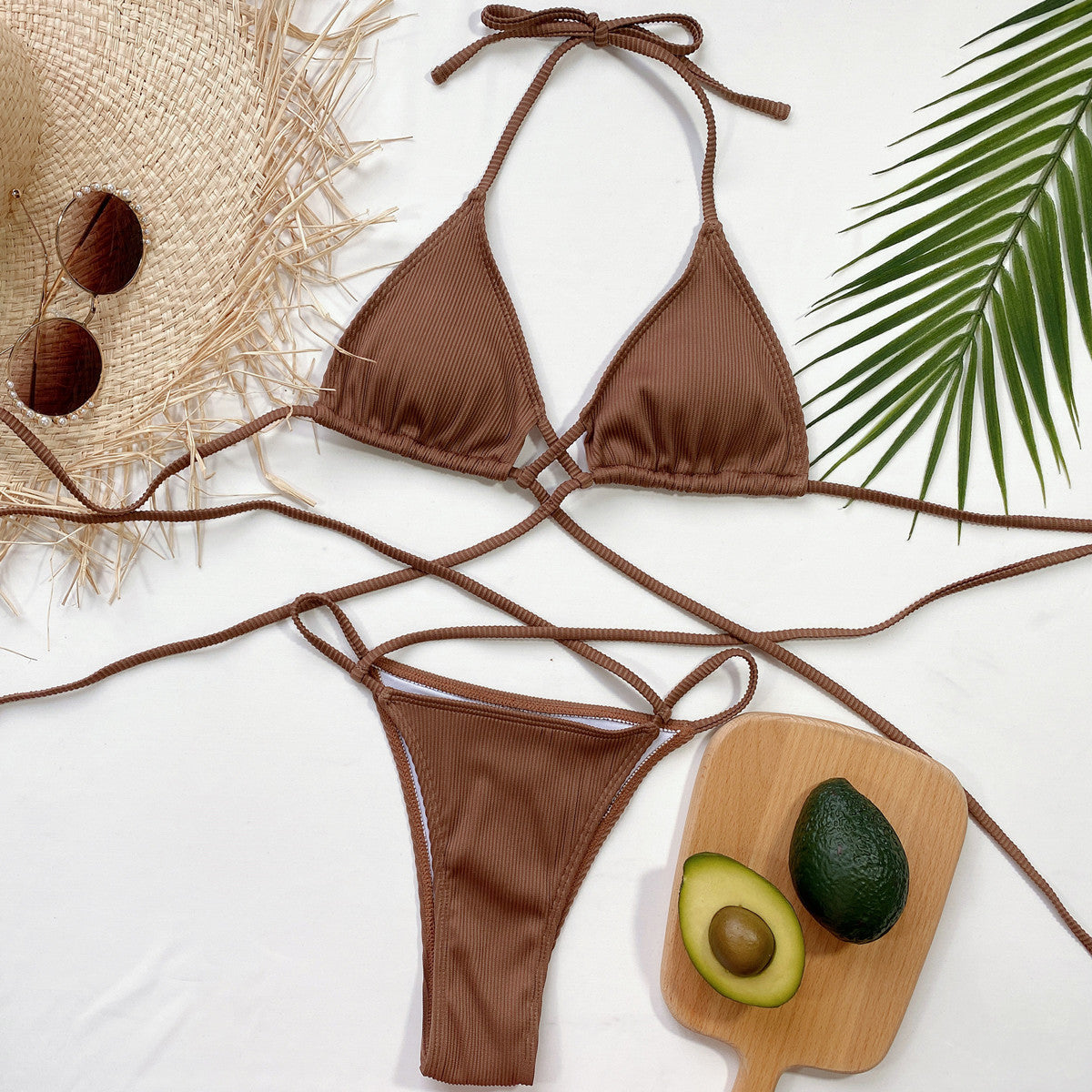 Outer Single Swimsuit Split Women Swimsuit Solid Color Lace-up Sexy Bikini
