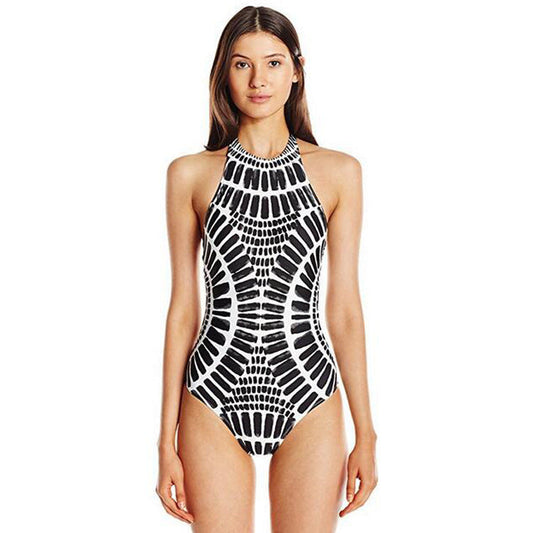 Sexy Halter Lace-up Swimsuit Totem Scale Corrugated Printed Bikini Swimsuit