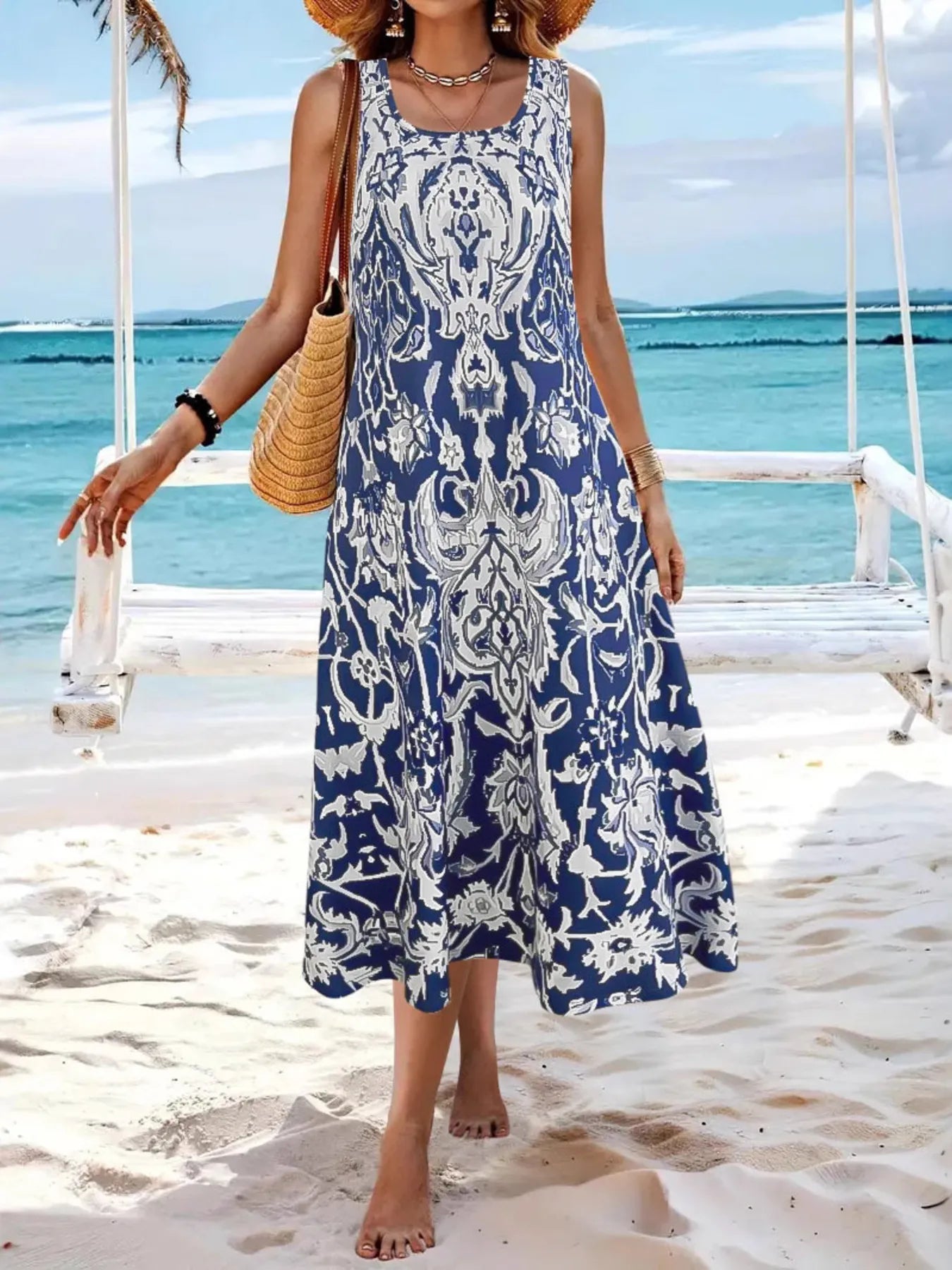 Printed Sleeveless Midi Dress