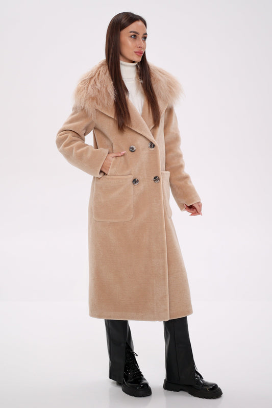 Manteau en laine vierge et fourrure de lama véritable
