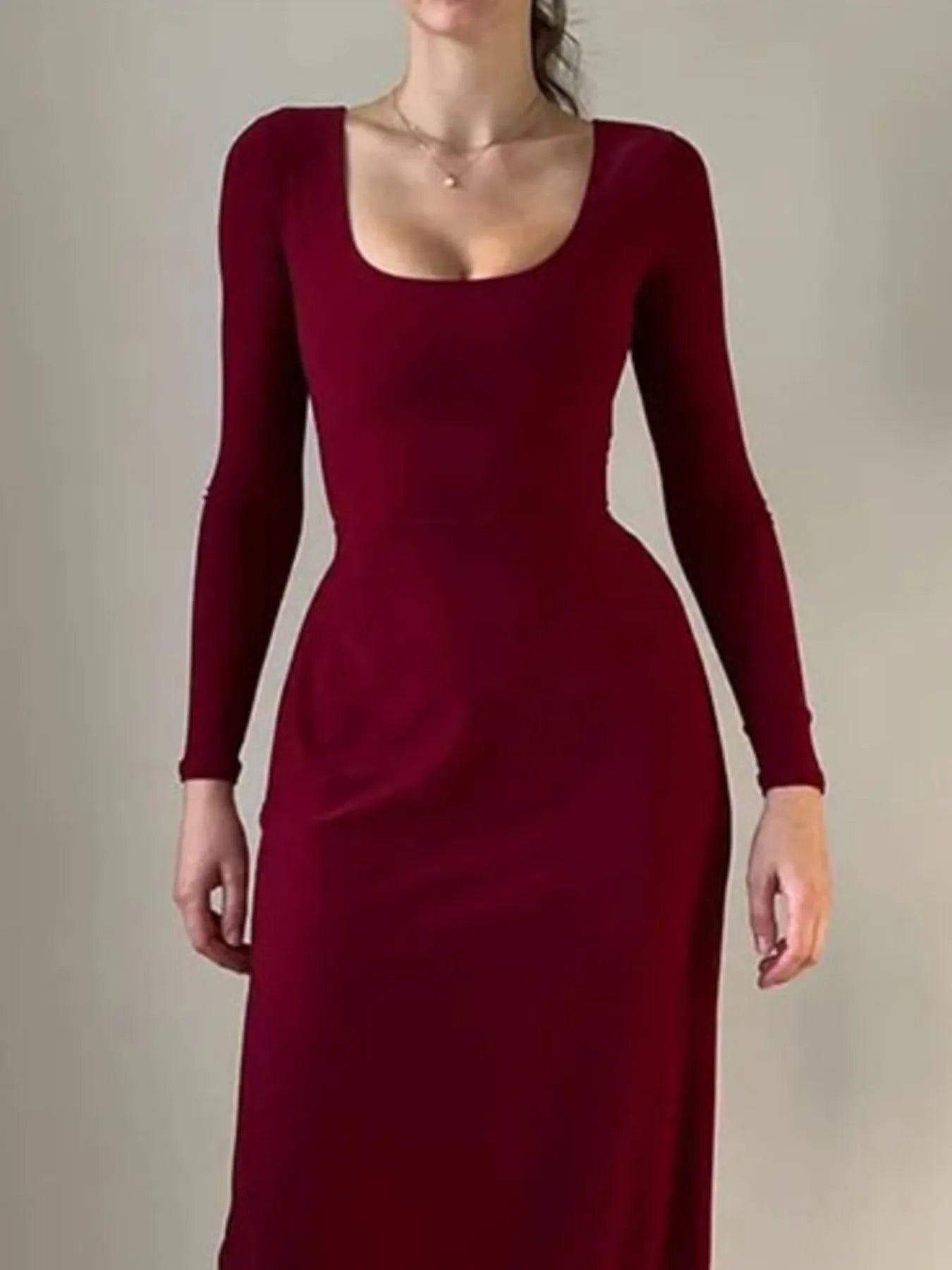 Tied Long Sleeve Bodycon Midi Dress Plus Size