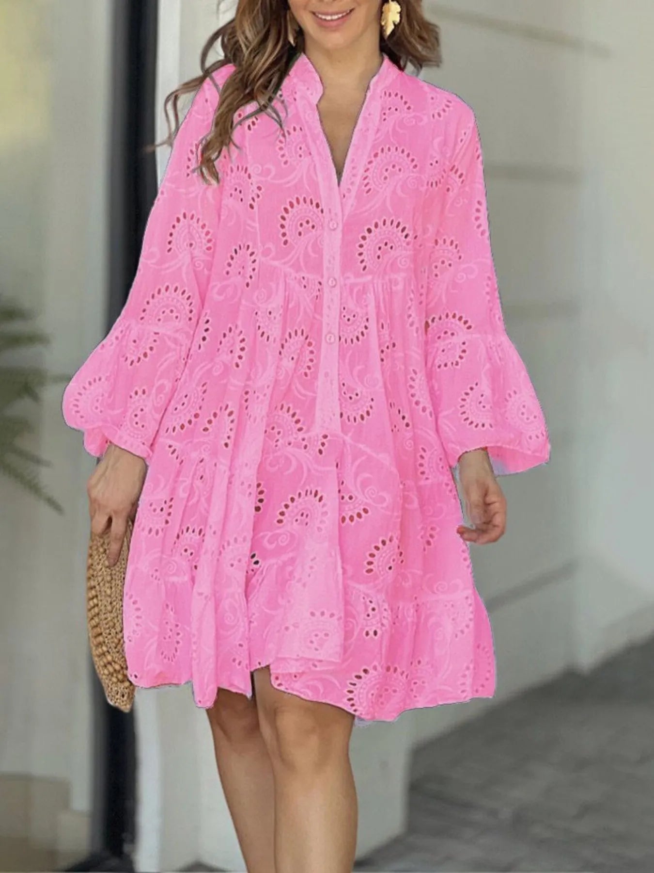 Eyelet Ruffled Hem Tiered Dress Plus Size