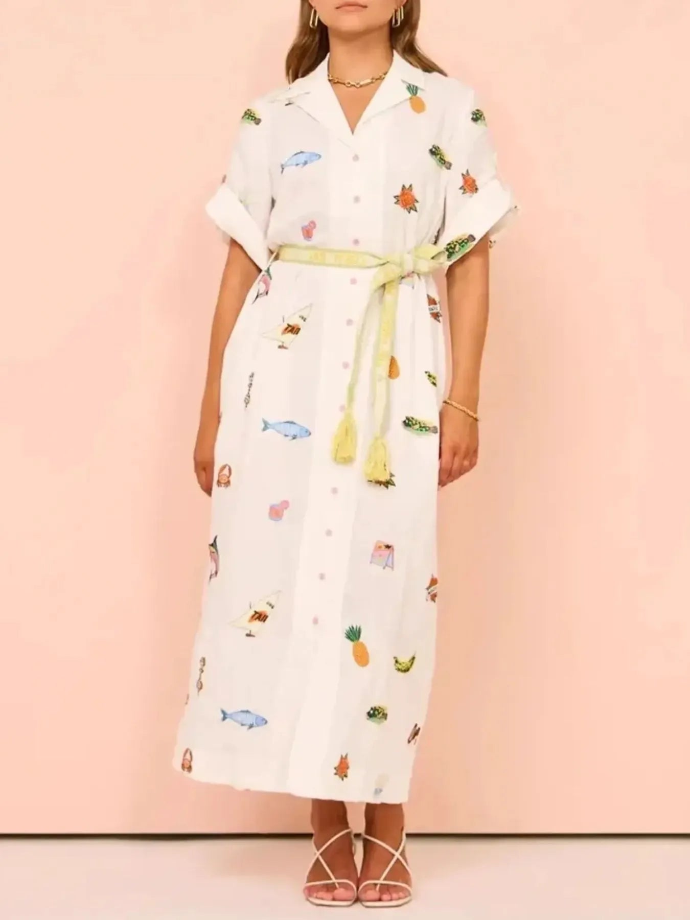 Printed Button Up Shirt Dress