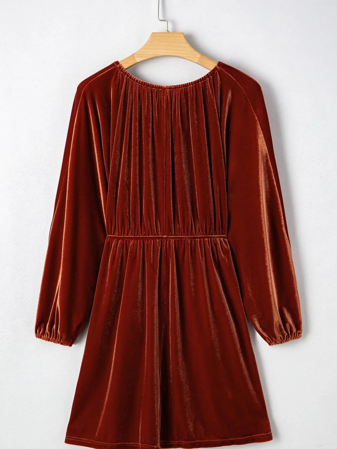 V Neck Puff Sleeve Velvet Dress
