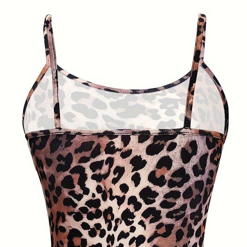 Fashion Leopard Print Slips Backless Sexy Bodycon Maxi Dress Summer Women Sleep Casual Clothes Dress Beach Party Vacation Club