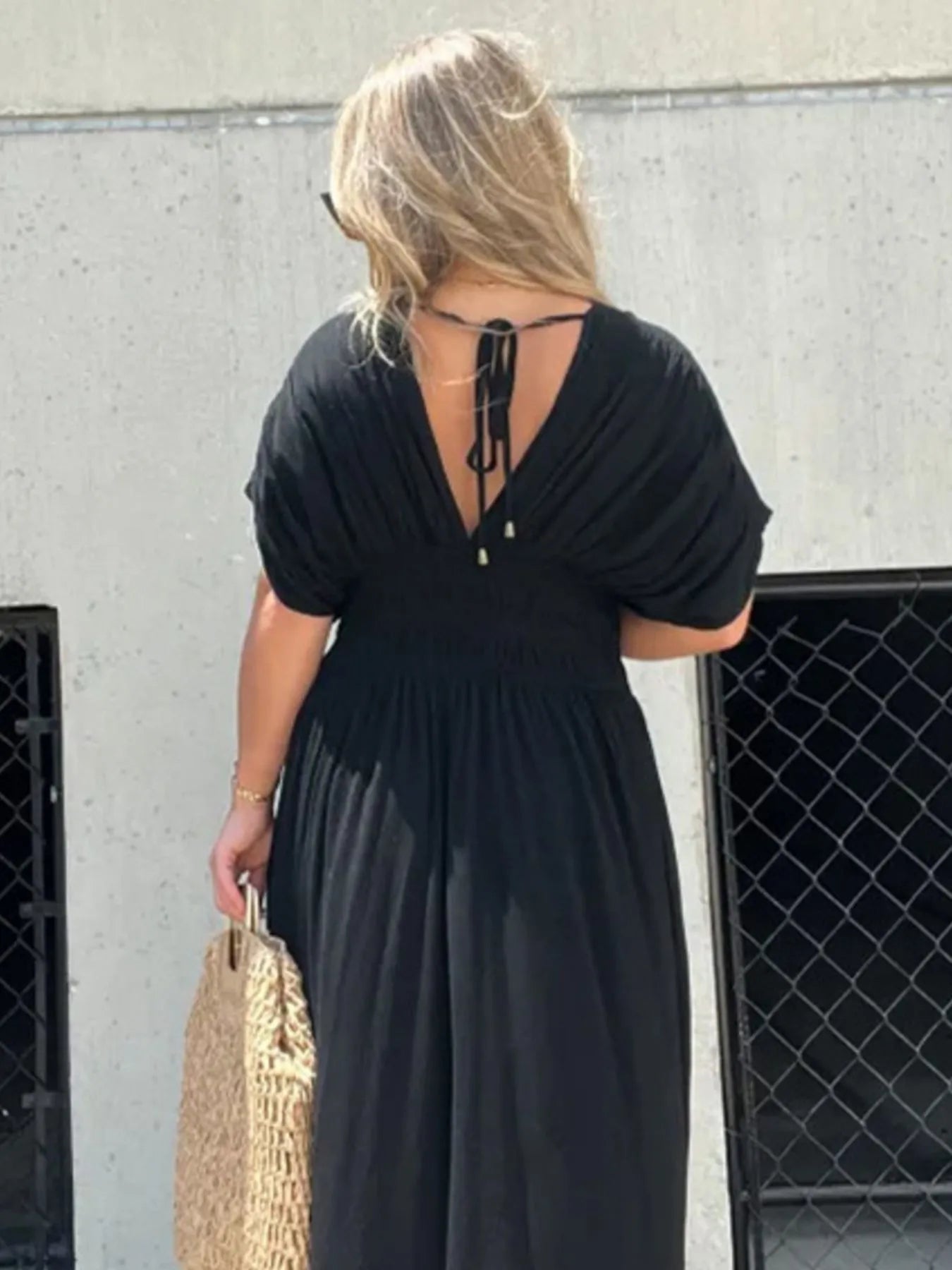 Deep V-Neck Maxi Dress with Side Slit Plus Size