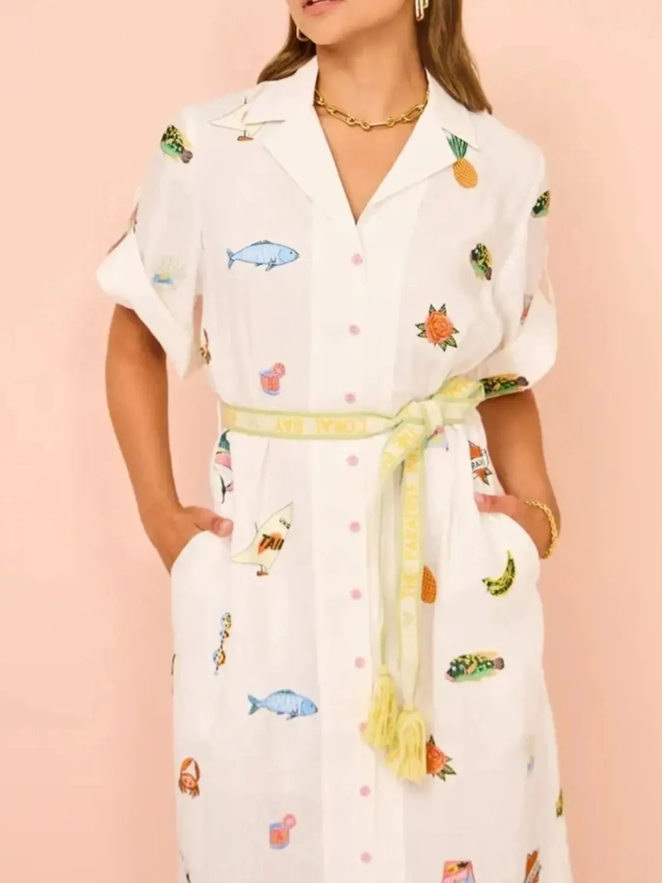 Printed Button Up Shirt Dress
