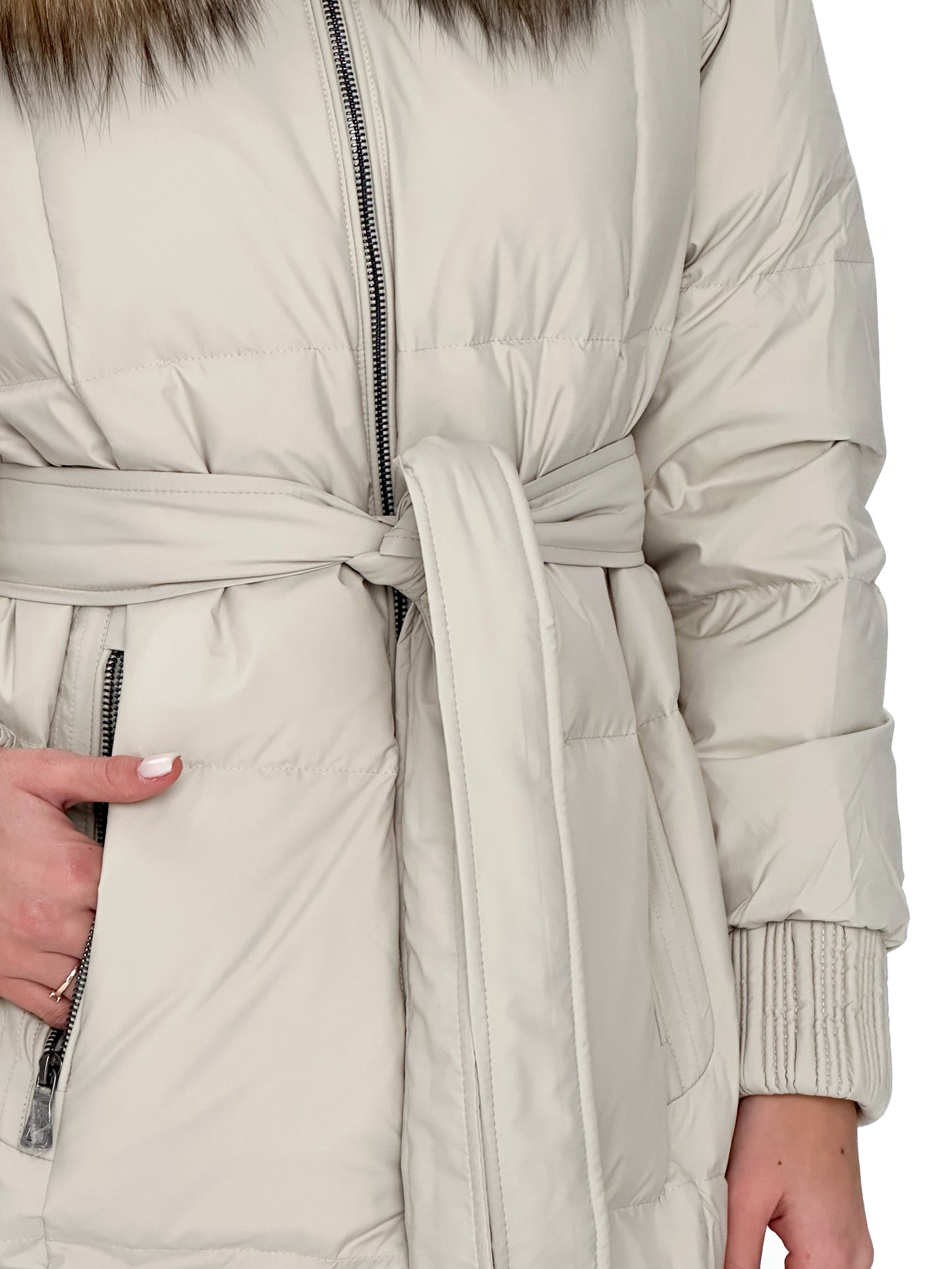 Manteau Alice en duvet de renard argenté véritable 