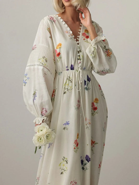 Floral Print Long Sleeve Midi Dress