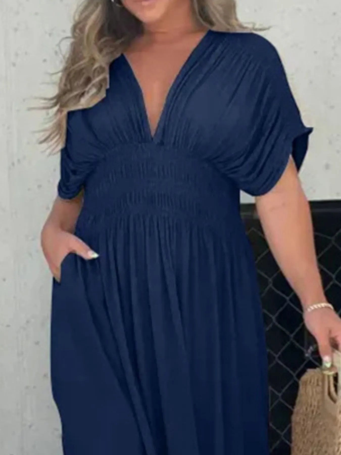 Deep V-Neck Maxi Dress with Side Slit Plus Size