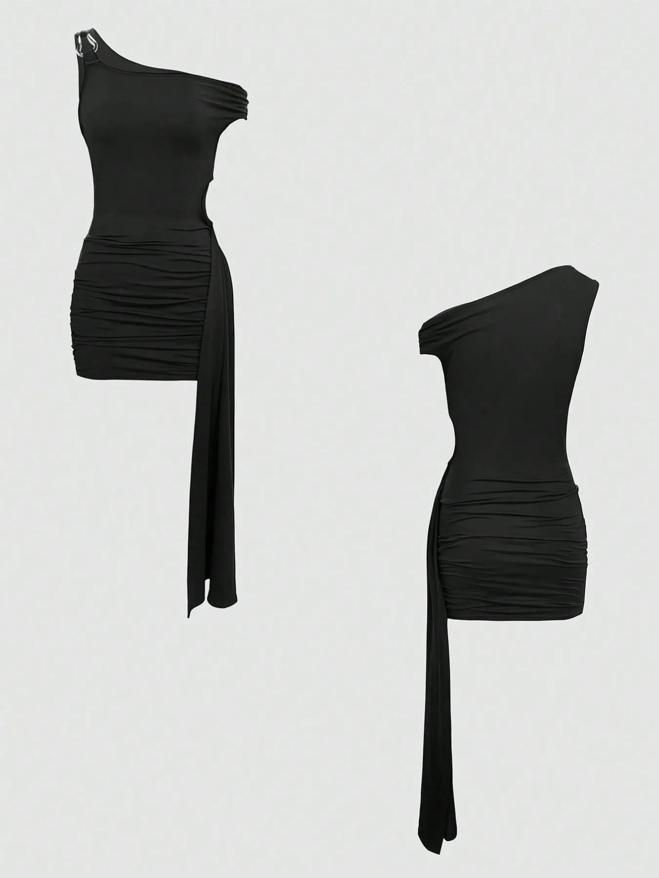 Cutout Asymmetrical Shoulder Mini Dress