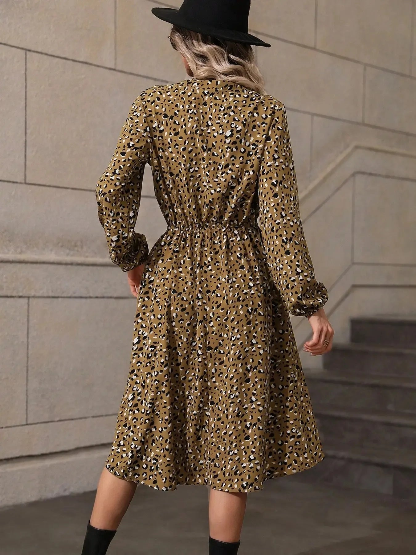 Printed Long Sleeve Midi Dress