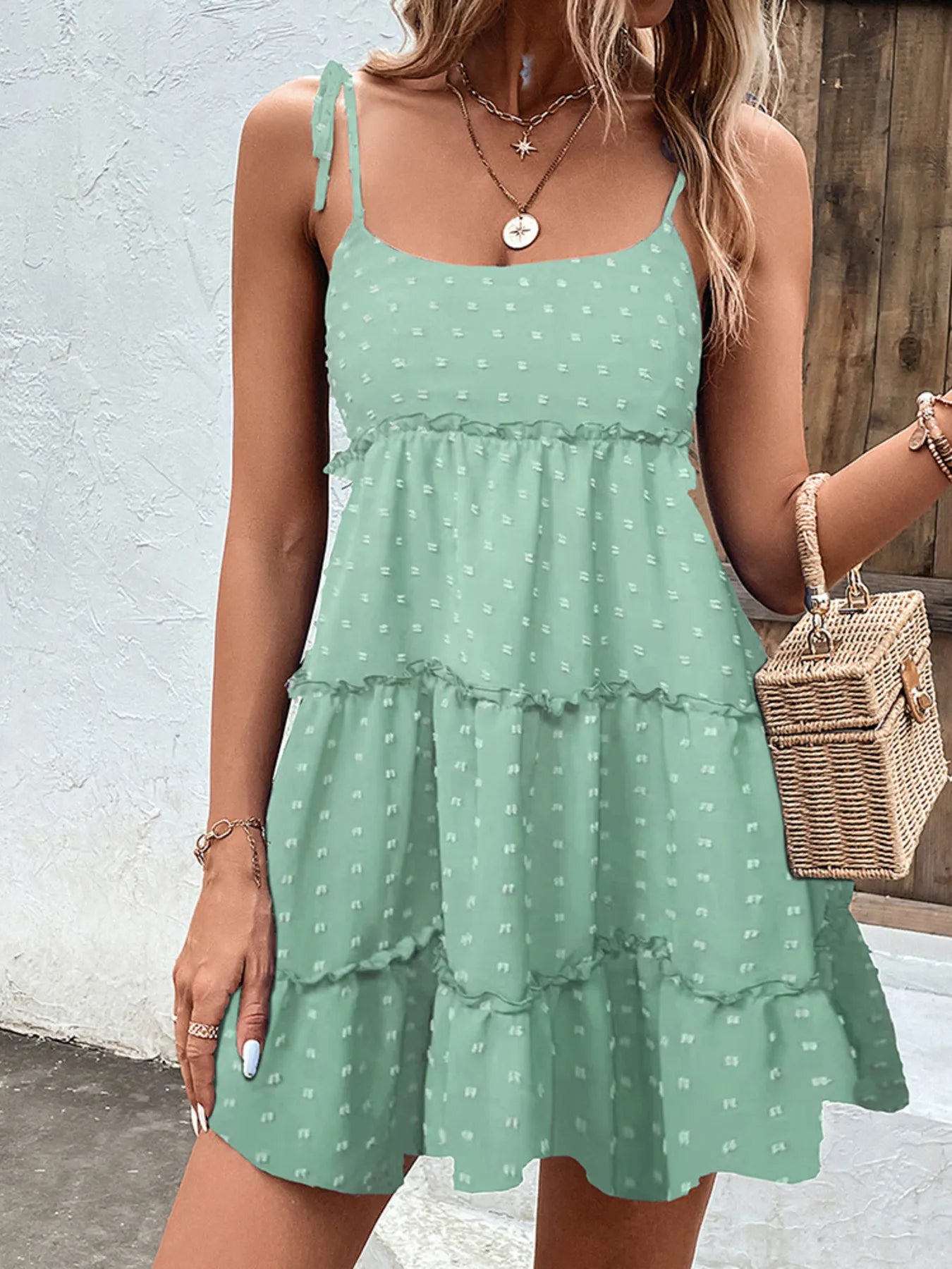 Frill Tiered Swiss Dot Cami Dress