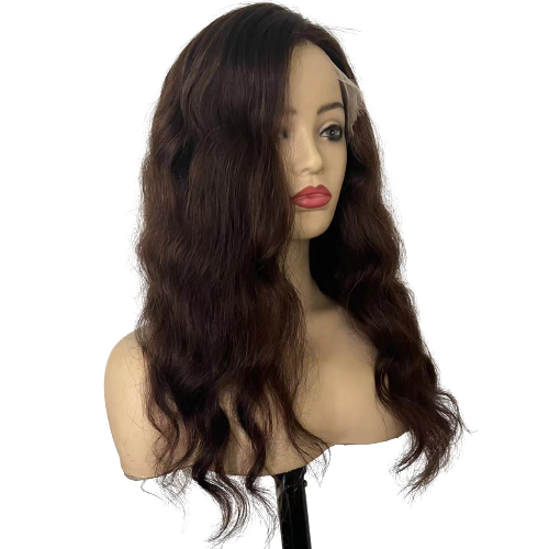 18" Brown Color #3 Loose Body Wave Front Lace Wig Remy Double Drawn Human Hair
