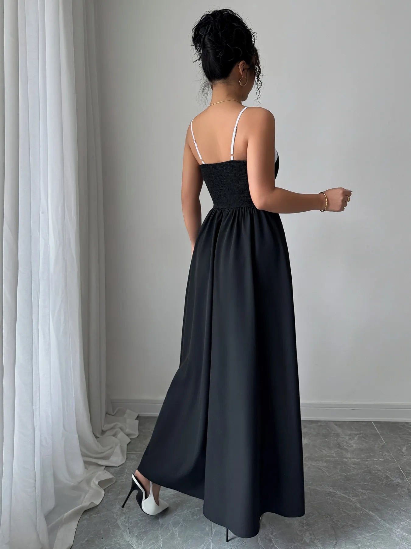 Decorative Button Contrast Maxi Cami Dress